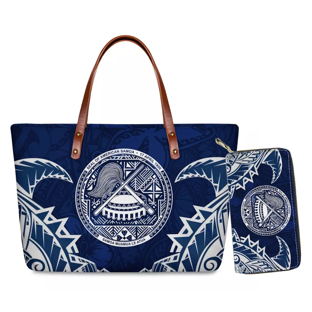 
Samoa Polynesian Traditional Tribal Custom Fuao Vatia Printed Women Handbags Top Handle Satchel Purse Shoulder Bag Set 2pcs 