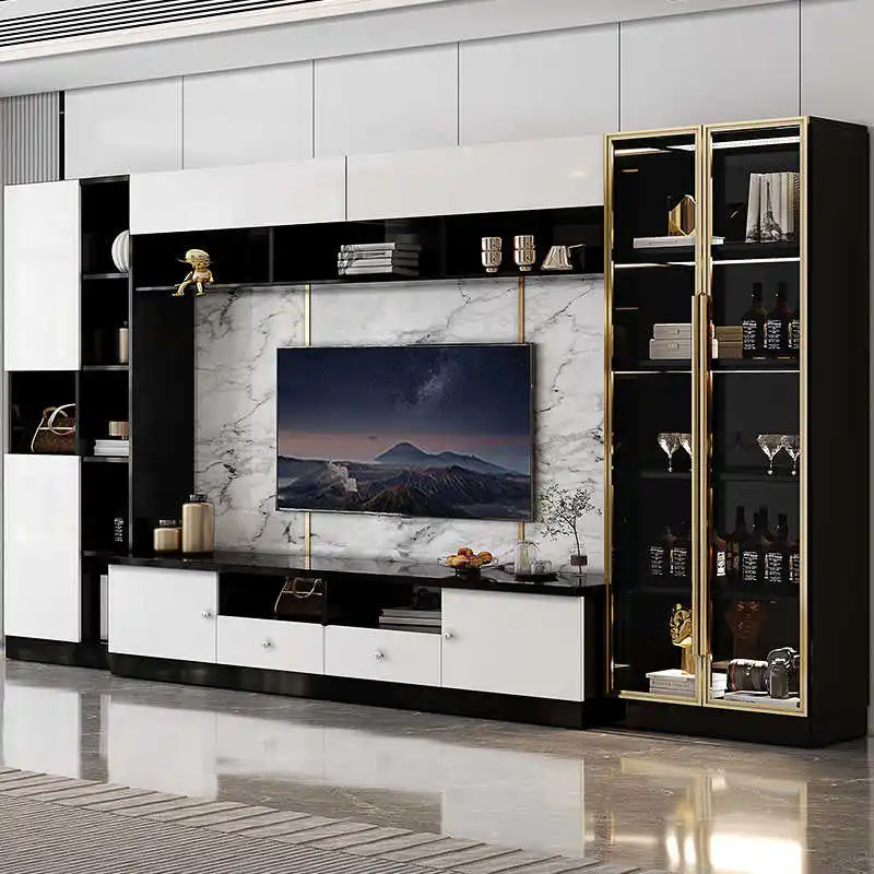 Factory Latest Design Home Modern Wood Tv Stand Display Rack Furniture Luxury Wooden Led Wall Unit Tv Cabinet For Living Room