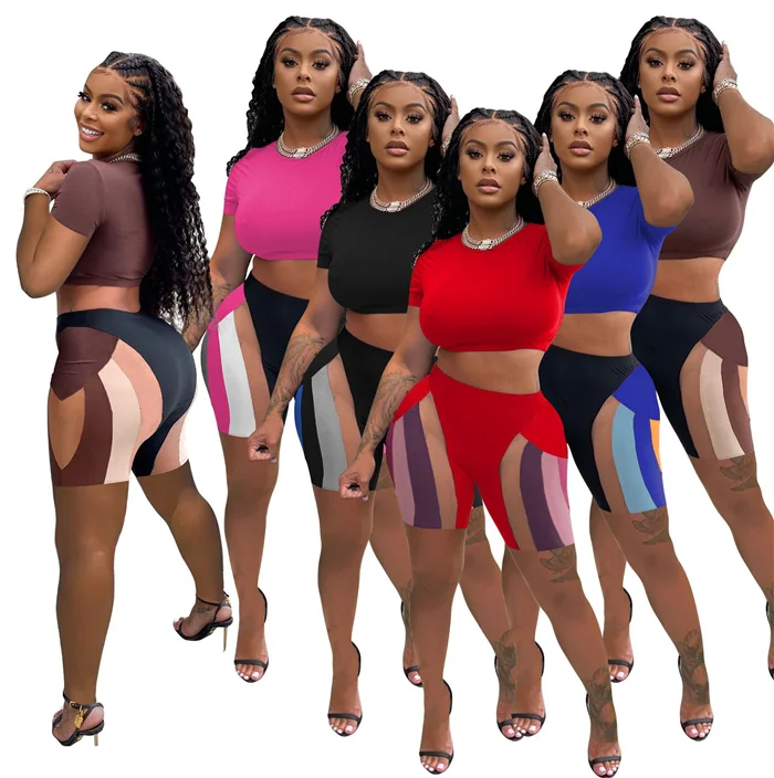 Y0136-woman одежда 2022 Набирающие популярность с летним принтом укороченный топ из двух частей комплект с шортами