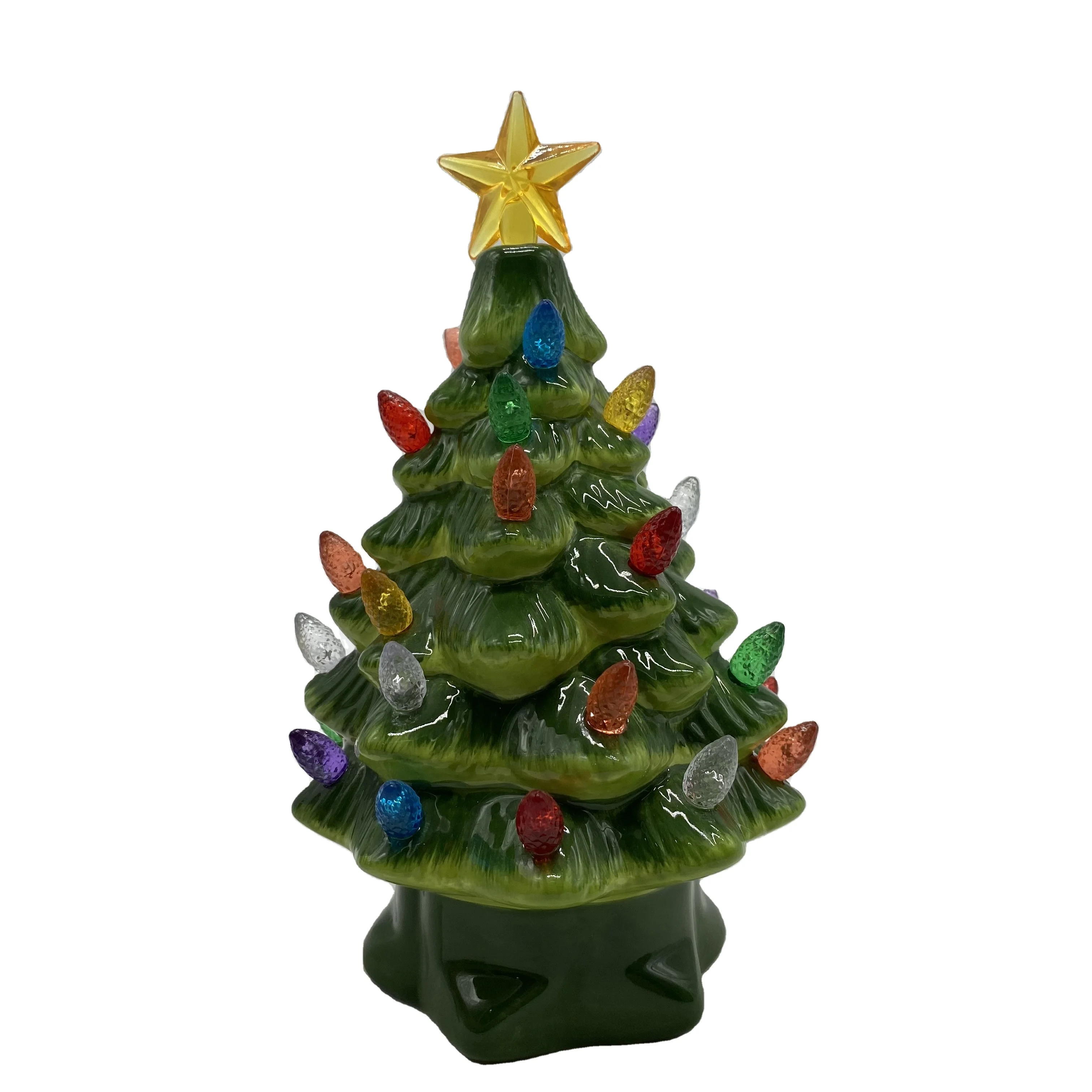 
2022 latest style ceramic Christmas ornament holiday decoration xma tree with multi led light for home decor 