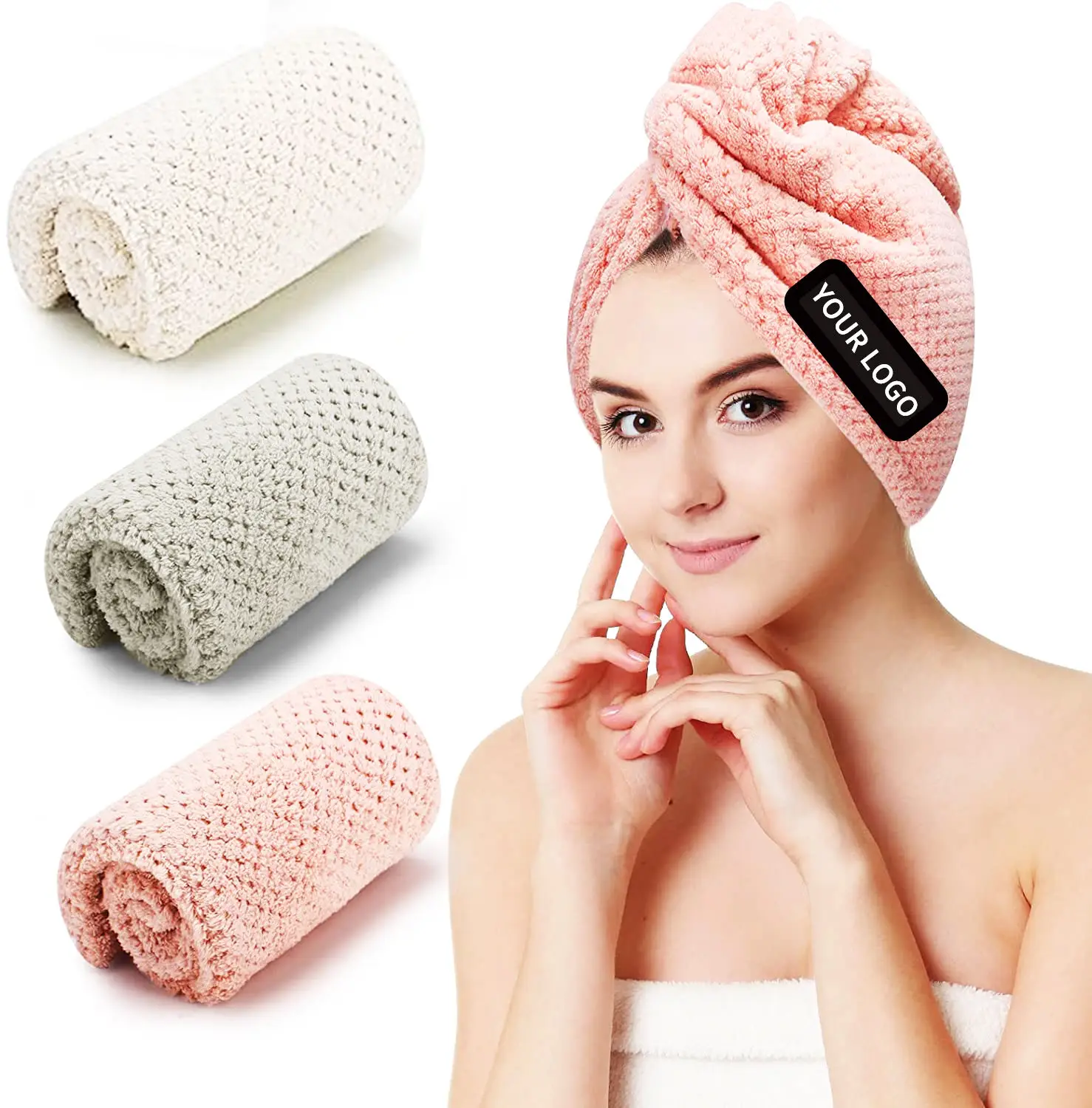 Wholesale Absorbent Quick Drying Wrap Soft Waffle Microfiber Magic Dry Wrap Hair Custom Logo Turban Towel