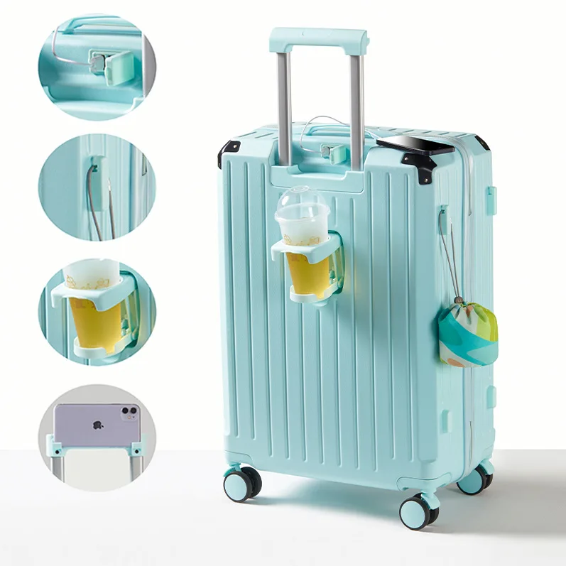 20 24 28 Custom Cabin Luggage Cup Holder Travel Trolly With Usb Charger & Portable Suitcase Luggage Female