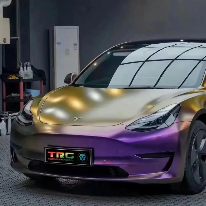 Super dumb metal chrome plated laser sauce purple color adhesive car color film seven rainbow sub-surface purple protective film