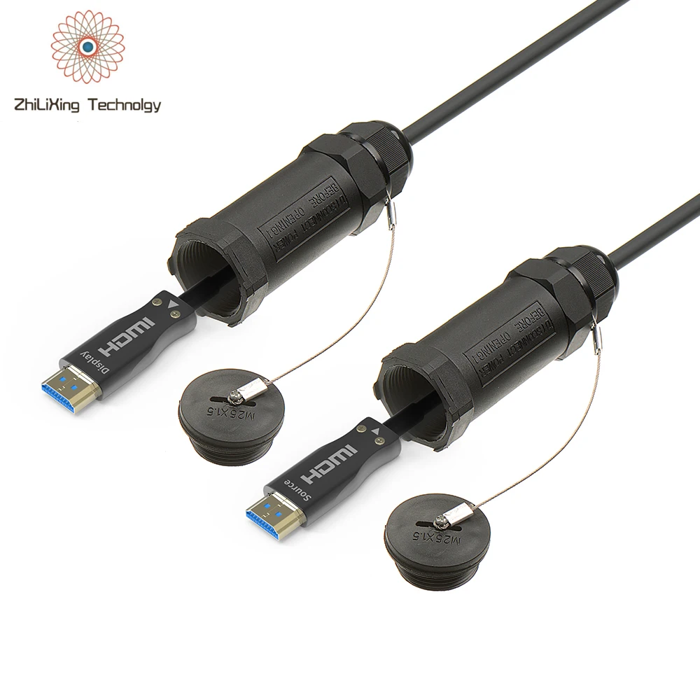 HDMI cable 2.0 4K active fiber optic aoc male to male high speed hd 304 stainless steel armoured HDMI cable 50m 100m