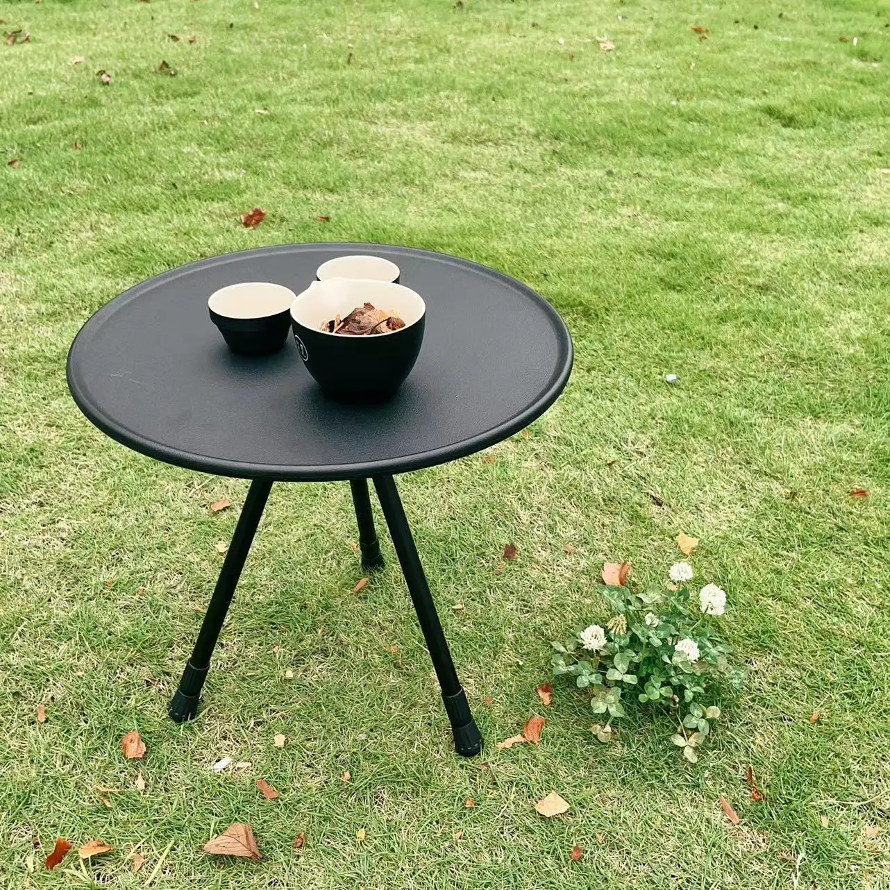 Upgraded Camping Height Adjustable Foldable Carbon Steel  Triangular Small Round Table