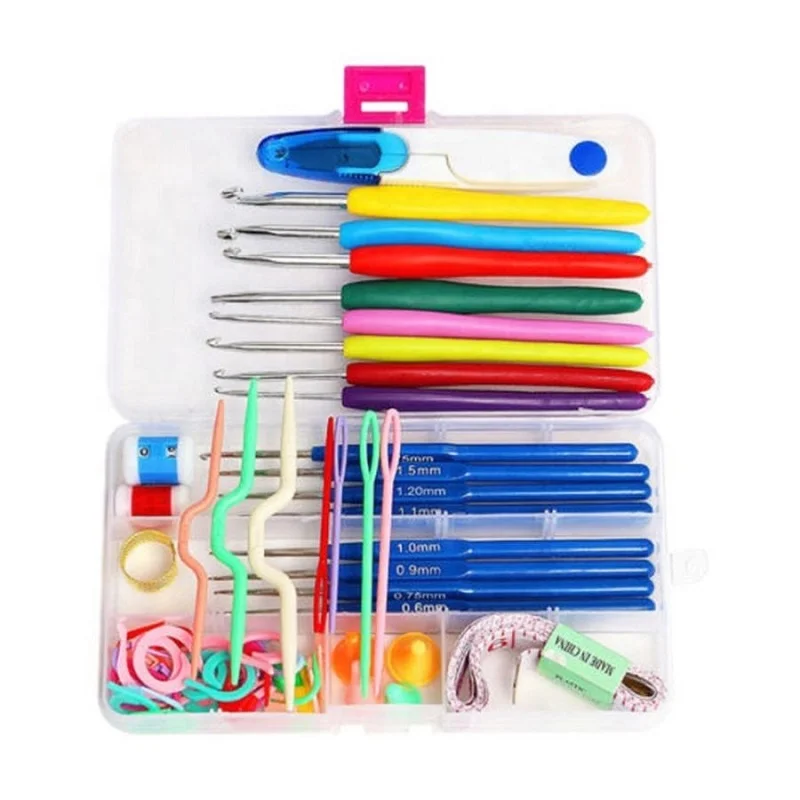 57 In 1 Full Set DIY 16 Sizes Crochet Hooks Needles Stitches Knitting Craft Case Weaving Tools Sewing Tools