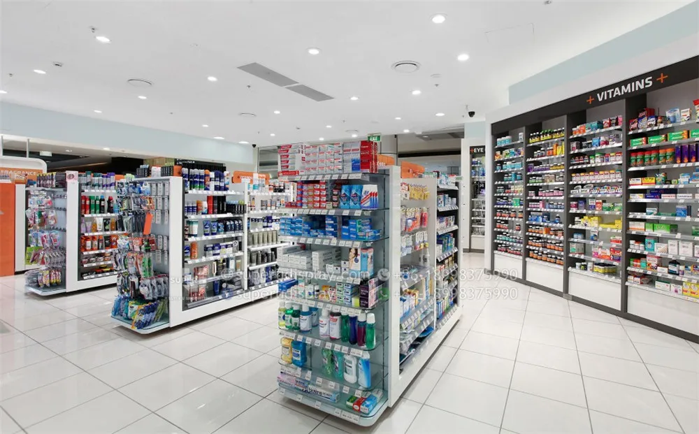 Modern Chemist Shop Interior Shelving Display Design Medicine Interior Medical Display Shelves Cabinets Pharmacy Interior Design
