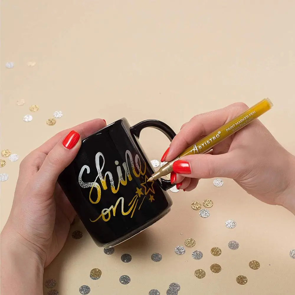 Gold and Silver Metallic Paint Pens for Rock Painting, Stone, Ceramic, Wine Glass, Wood, Fabric, Canvas, Metal, Scrapbooking.