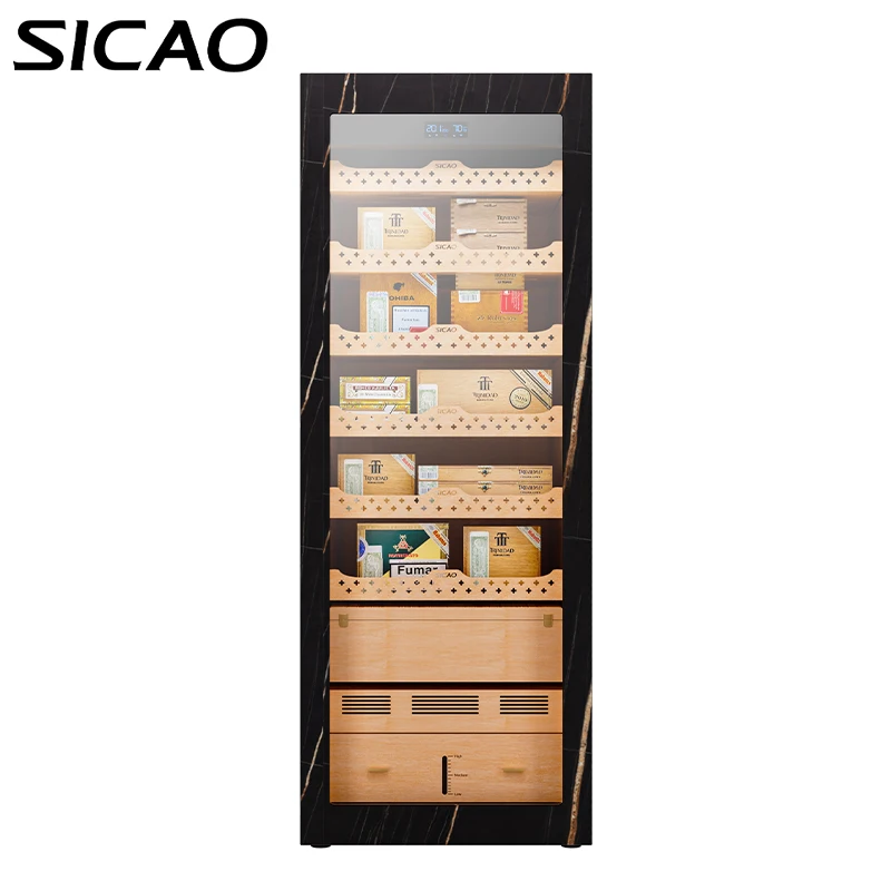 SICAO CS1800 Intelligent Digital Display Cigar Cabinet Cooler 495L R600a Holds 2000-3000 Cigars Natural Spanish Cedar Wood black