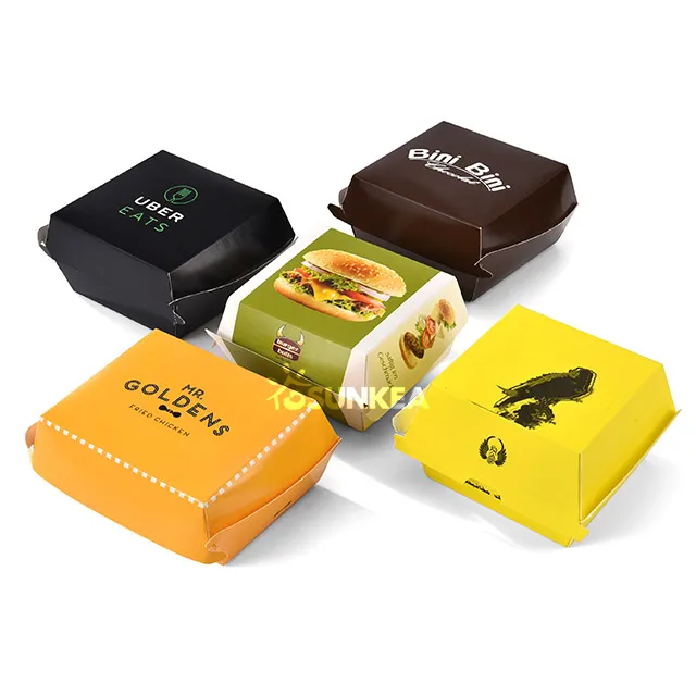 Paper clamshell burger hamburger box for hot and cold food