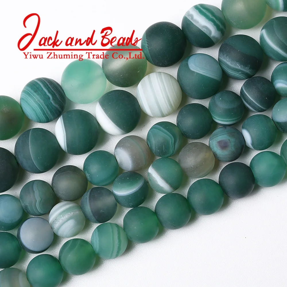 Natural Onyx Stone Beads Matte Green Stripes Agates Stone Beads for Jewelry Making