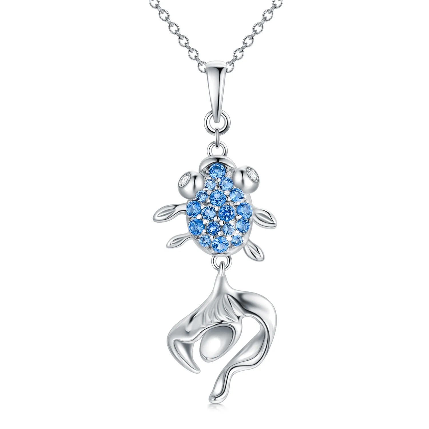 Factory Direct Sale White Gold Plated 925 Sterling Silver Blue Goldfish Pendant Necklace
