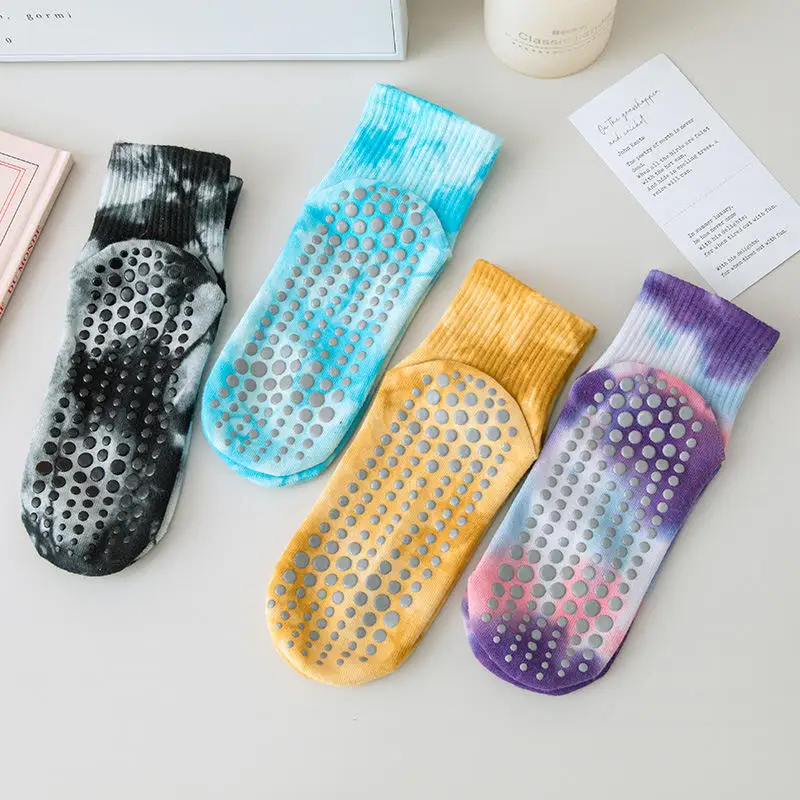 Fashion Sport Fitness Colorful High Quality Pilates Socks Grip Gel Bottom Stylish Tie Dye Custom Yoga Socks