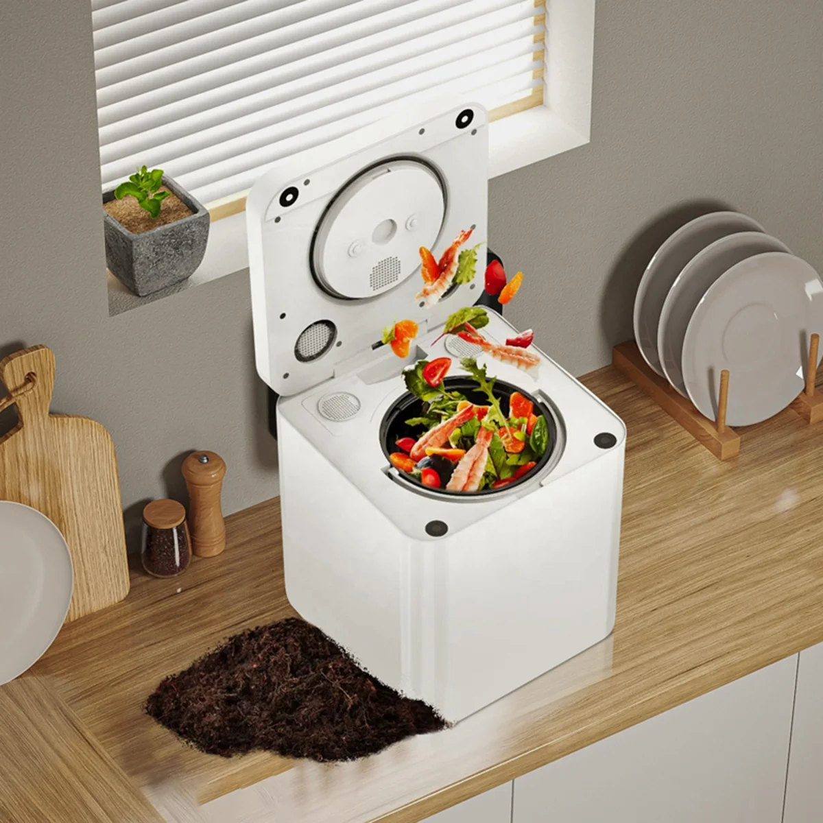 New Arrival Continuous Feed Electric Food Waste Composting Machine Household Kitchen Garbage Disposer Customizable OEM Model