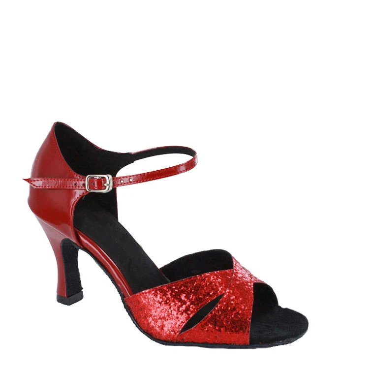 
China factory red multi glitter PU ballroom dance shoes for ladies 