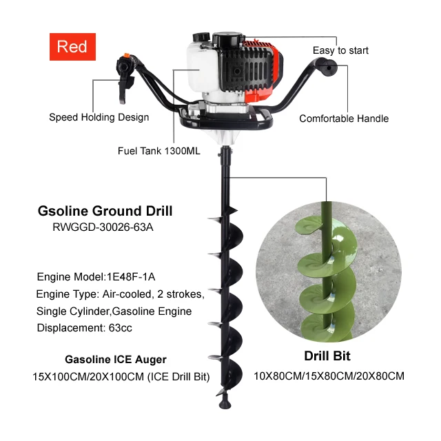 Two Stroke Gasoline Powered Earth Auger Garden Post Hole Digger Tree Planting Machine ICE 52CC,63CC,68CC Petrol Ground drill