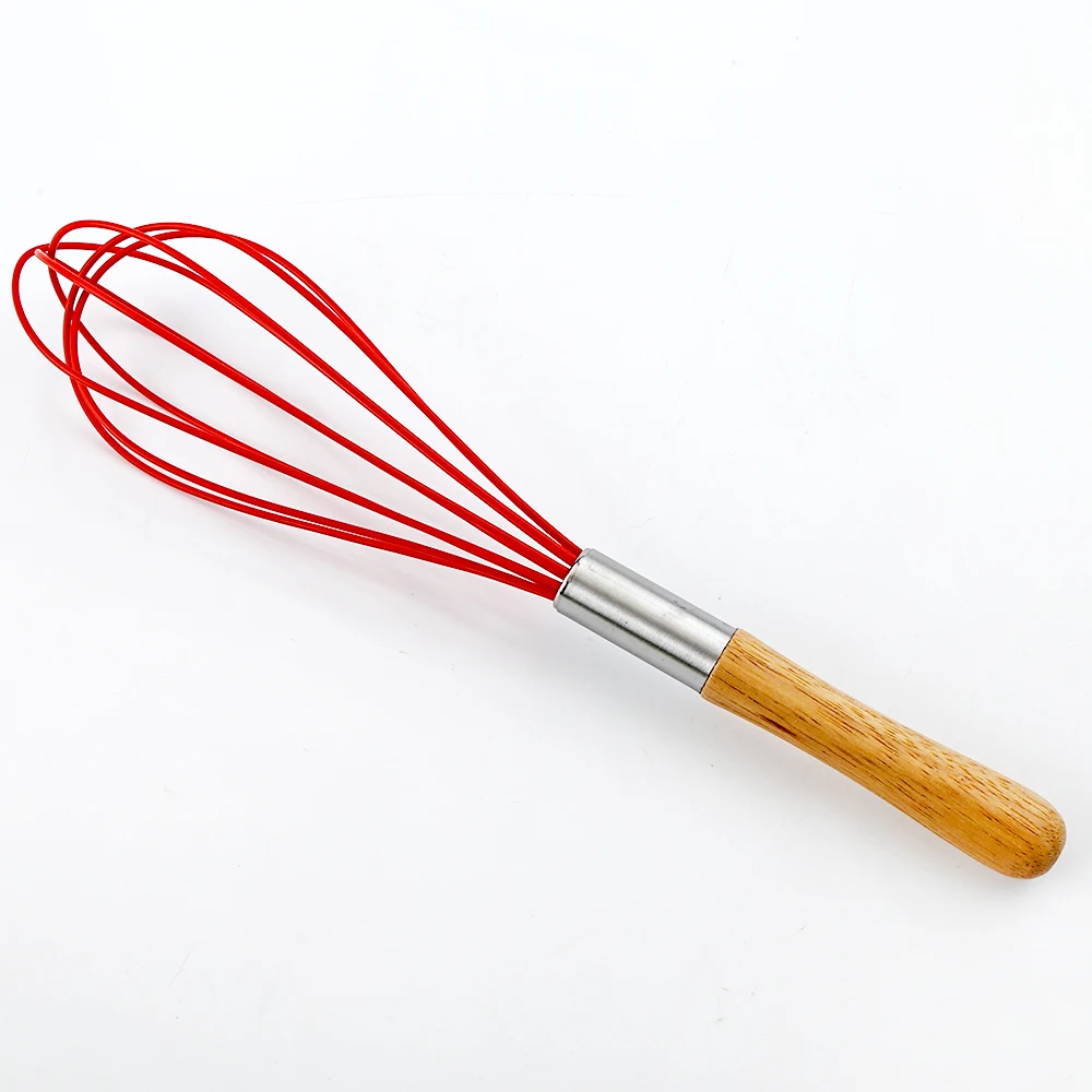 2 Pack Kitchen Silicone Wires Balloon Whisk with Oak Wood Handle Stainless Steel for Baking Cooking Bread Egg Beating Whisking