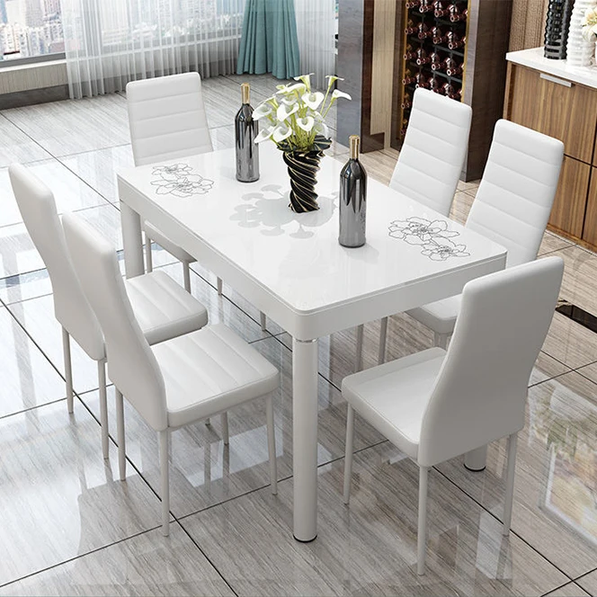 Modern indistry style white and silver dining table sets 6 chairs