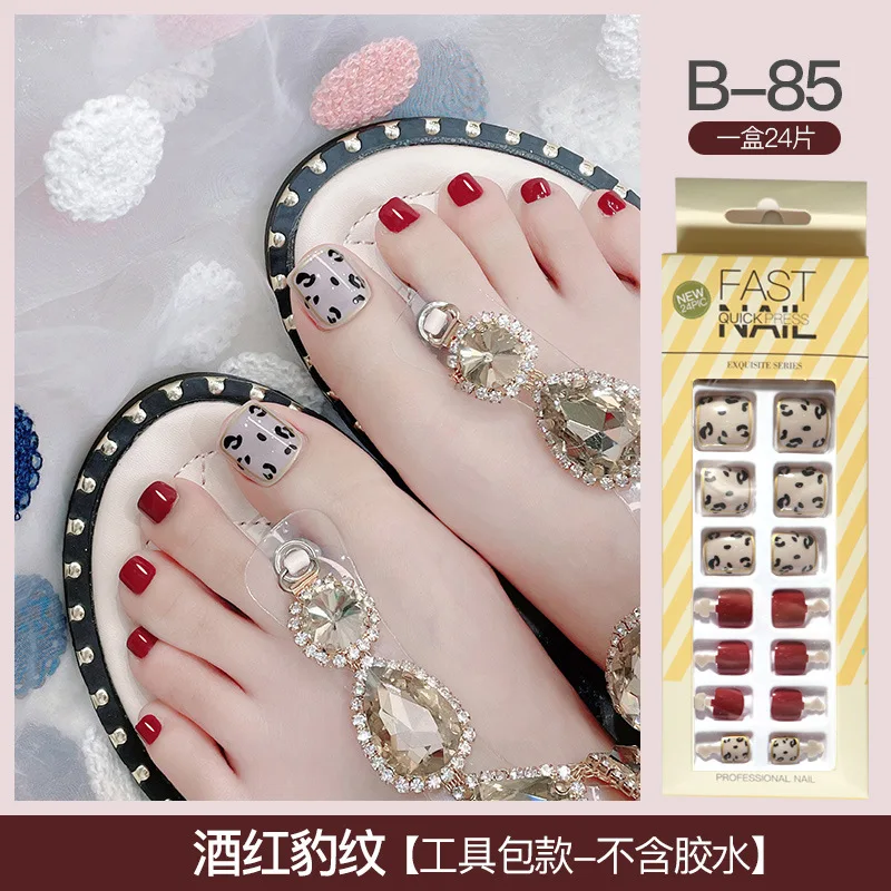 Wholesale Full Cover 24 Pcs Artificial False Toe Nails Non Toxic Press On Toenails Leopard Geometry Artificial Fake Toenails