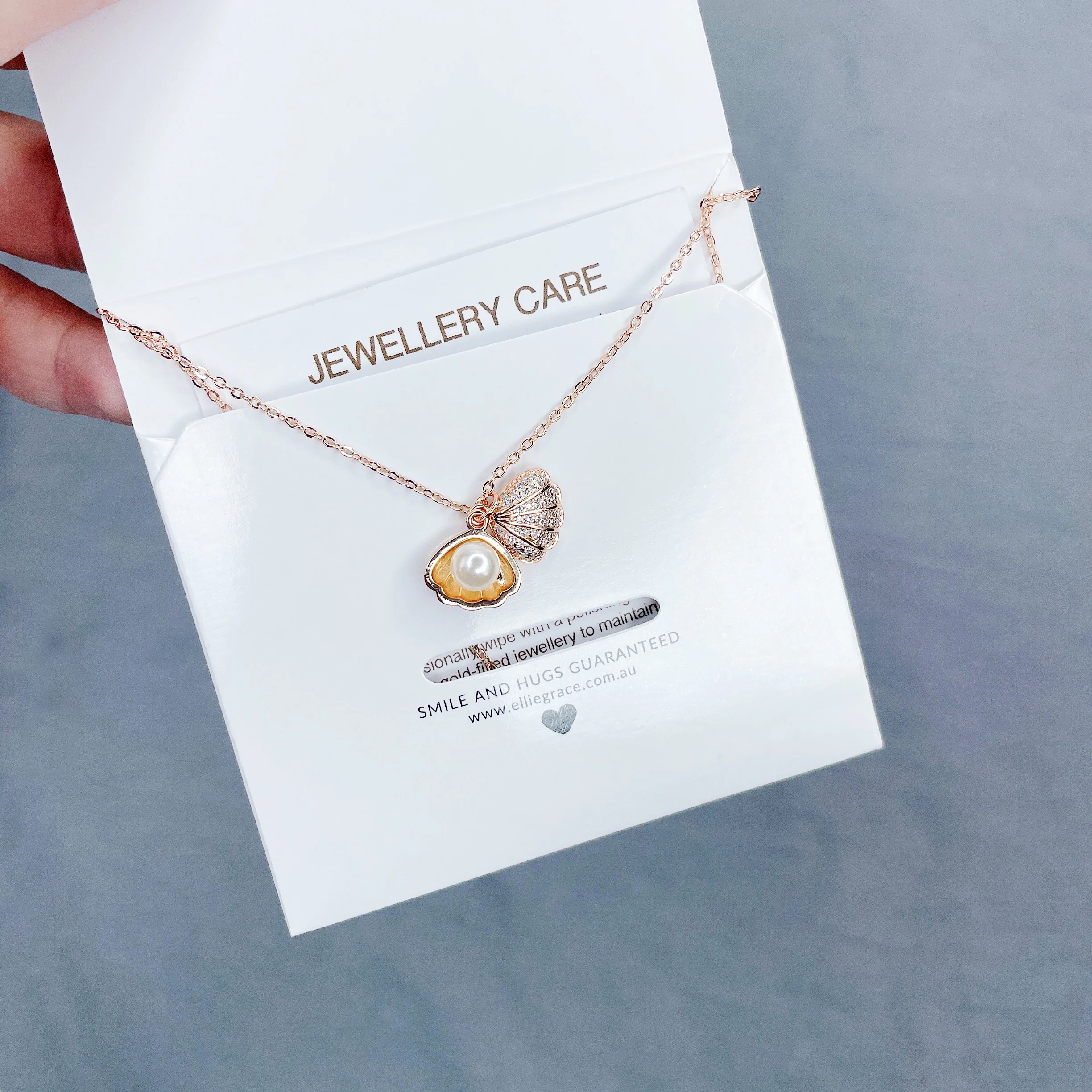 Custom logo glossy jewelry envelope packaging care instruction cards necklace package pouch cards for small business