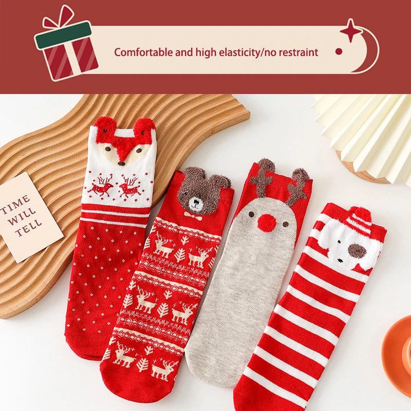 Wholesale holiday Gift custom packing novelty socks 4 pairs in box women men adult winter Santa cotton knit crew christmas socks