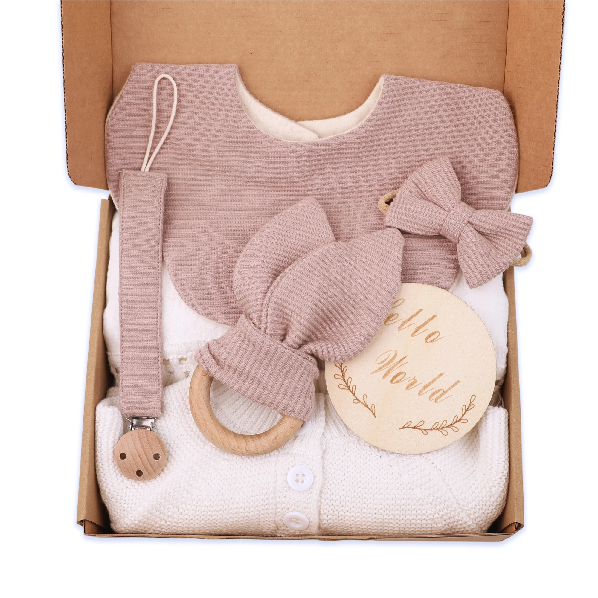 2024 для новорожденных Подарочный набор одеяло с кисточками на цепочке соски вязания крючком Детский комбинезон Флора нагрудник кролик Прорезыватель рождения Подарочная коробка