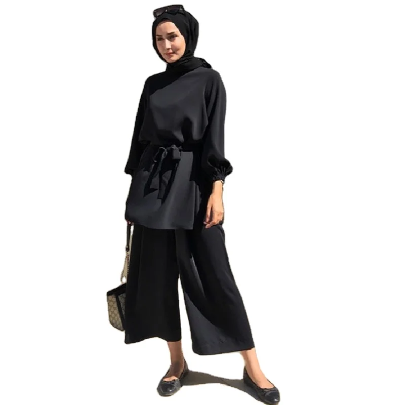 Elegant Wear Islamic Clothing Solid Colors Top and Pants Two Pieces Sets Islamic Dress