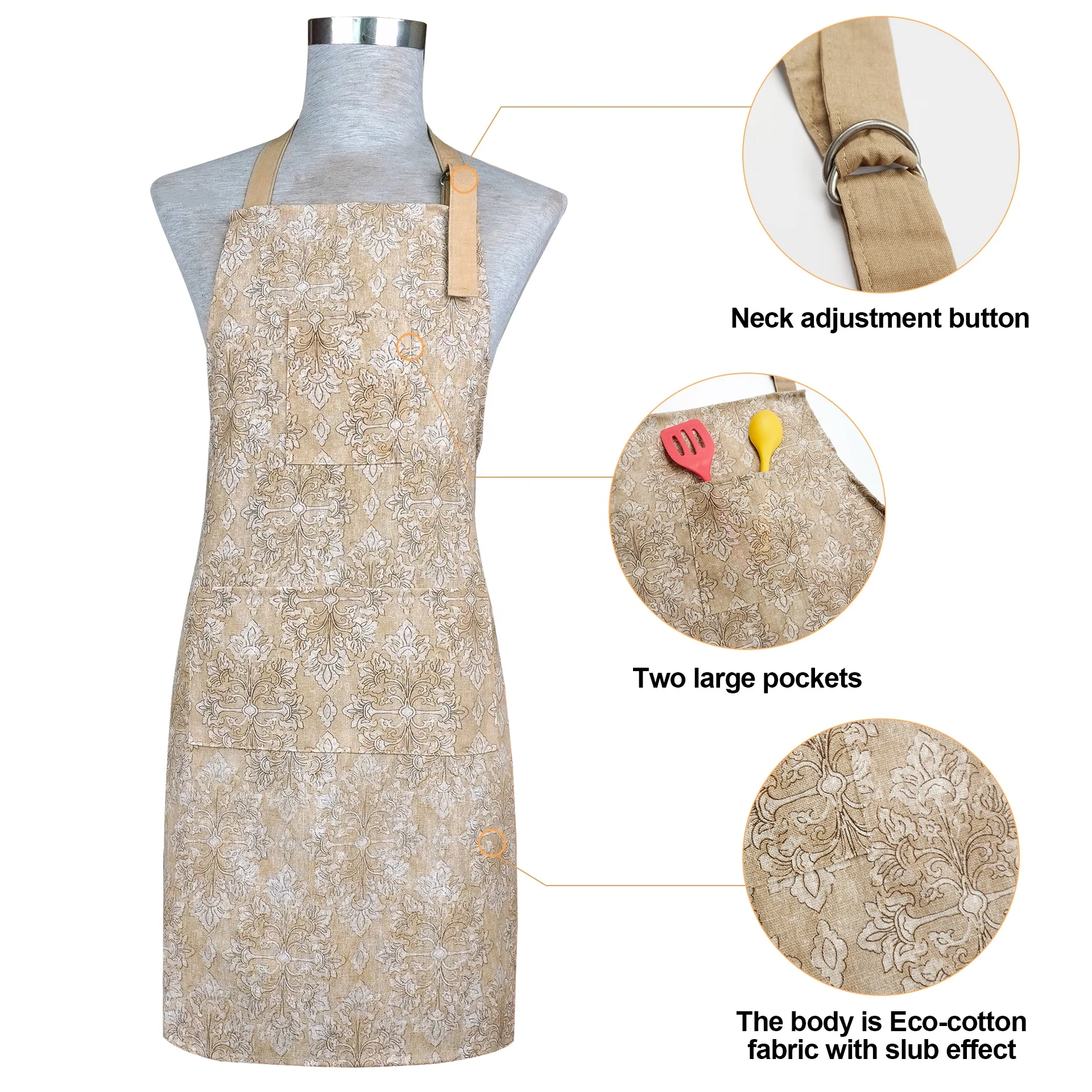 5 piece set flower pattern Brown waterproof cotton apron cotton two Anti scalding oven gloves silicone two Checkered  pot holder