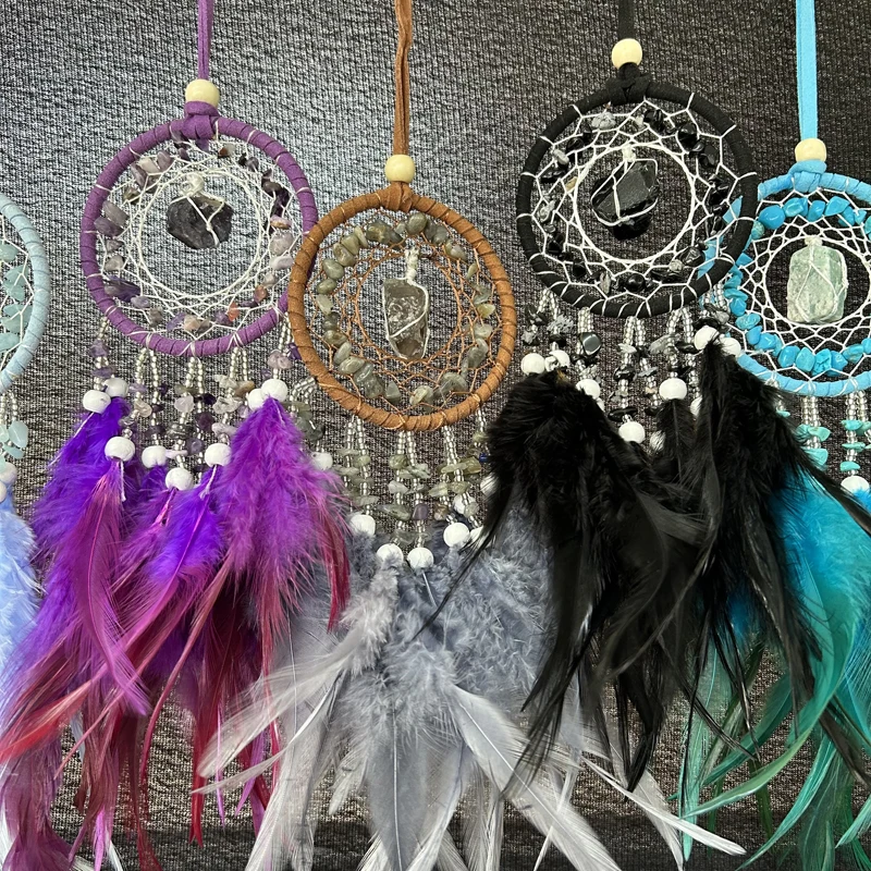 Kindfull Raw Stone Dream Catchers Hand Carved Healing Quartz Meditation Dream Catcher for amplifying energy
