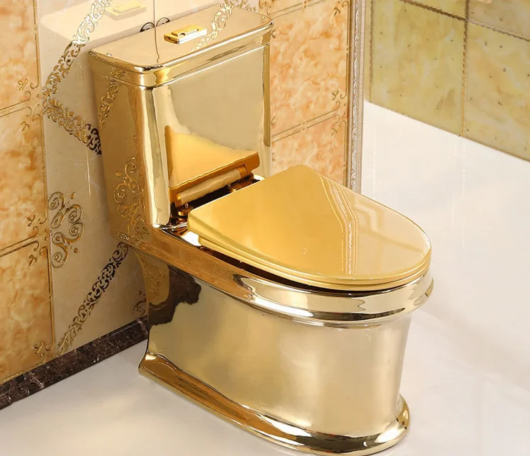 Modern Luxury Sanitary Ware High Quality Golden Color Bathroom Ceramic WC Dual-Flush Toilet Fashion Design