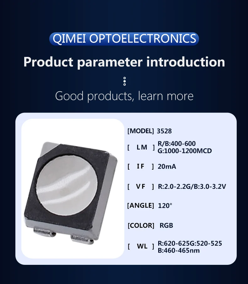 3528 RGB SMD LED Chip 0.2W for LED Strips 5mm Size Datasheet Included