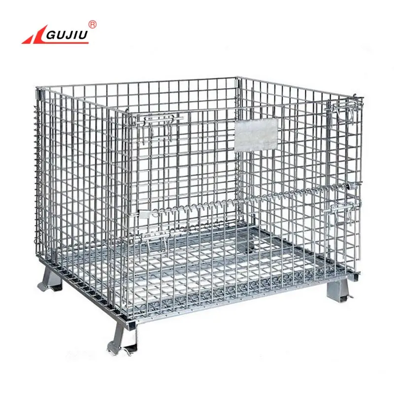 PET Preform Cap Flexible Storage Warehouse Powder Coating Hypacage Stackable Mesh Galvanized Steel Metal Wire Mesh Pallet Cage