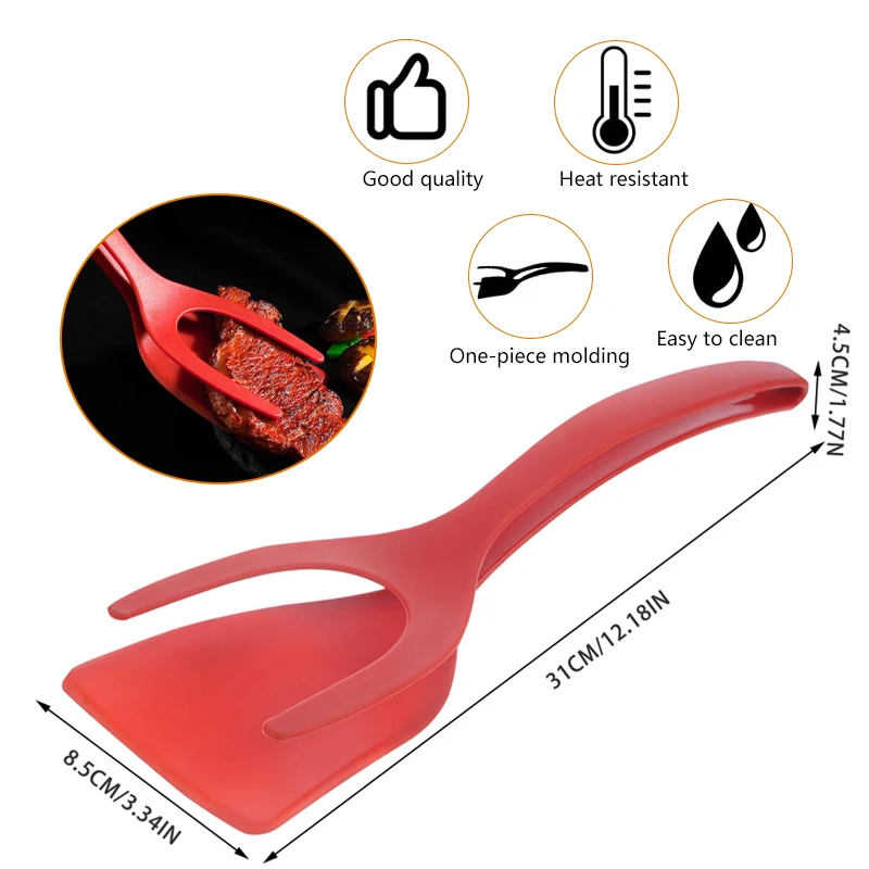 Kitchen Items Bread Clamp Barbecue Shovel Tongs Egg Steak  Nylon Grip Flip 2 in 1 Spatula