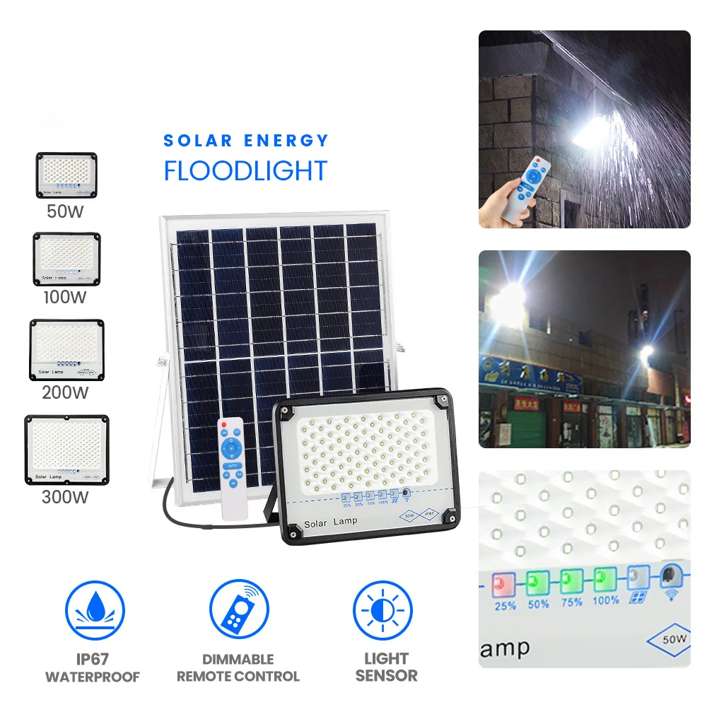 2023 New Outdoor Solar Floodlight Waterproof IP67 Remote Control 100W Solar Flood light OEM High Power LED Projection Light