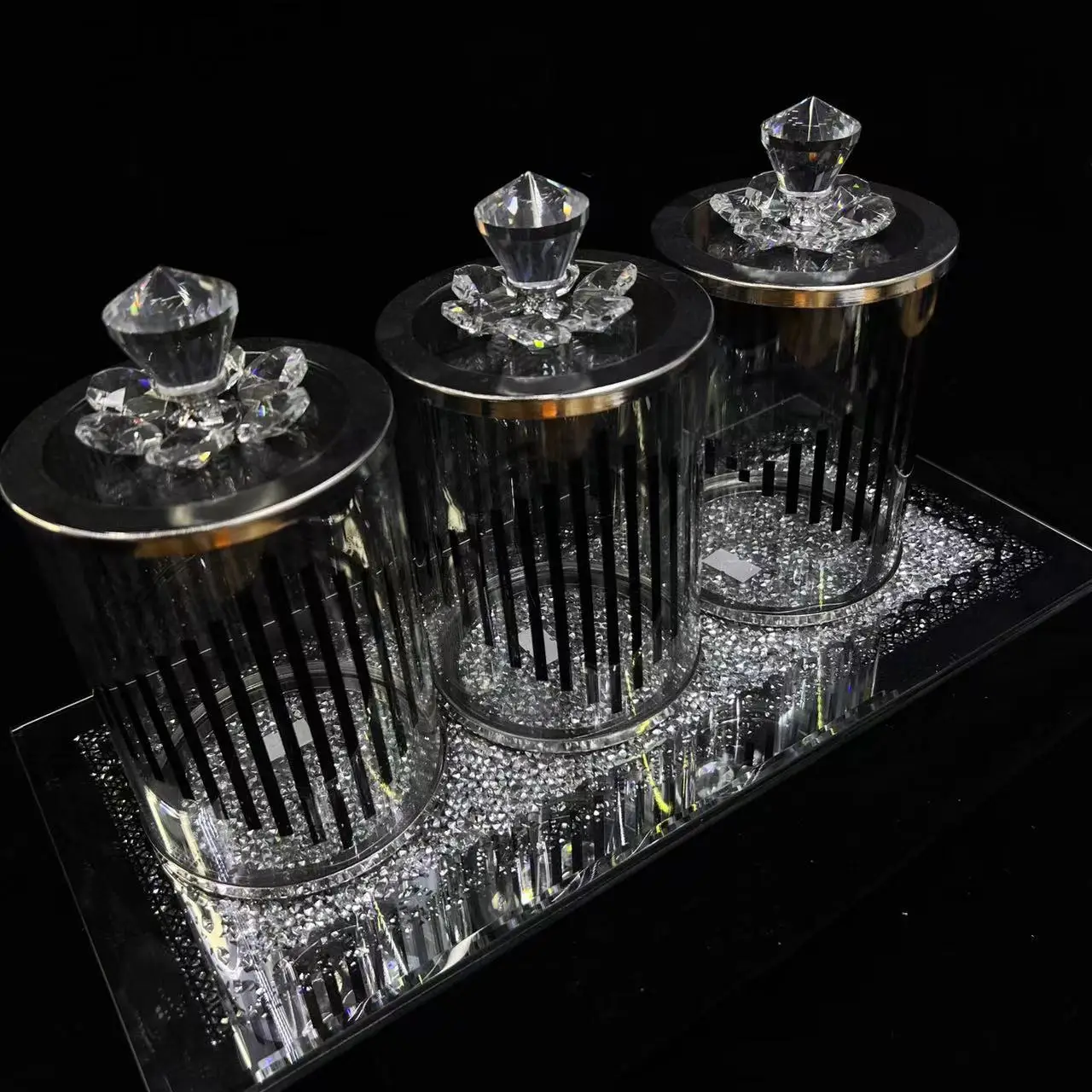 FOSUN Household Fruit Jar Jar Set Home Decoration Accessories Luxury Glass Candy Jar Storage Box for Food Lid Glass Cover Party