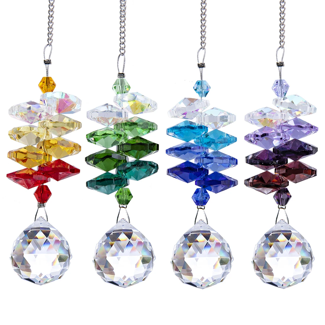H&D Window Hanging Suncatcher Rainbow Maker 20mm Chandelier Crystal Ball Prism Chakra Octagon Bead Decor Set,Pack of 4