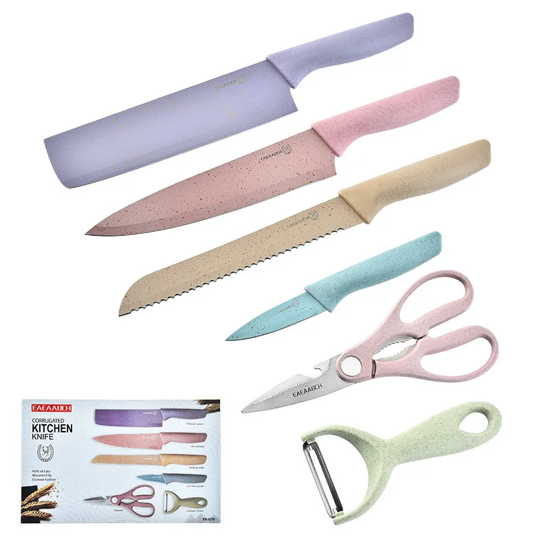 2024 hot sell Kitchen accessories Kitchen knives 6-Pieces Kit Wheat Straw Knife Scissor Peeler Set Knife set