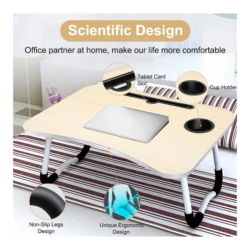 Low Price Waterproof Brown Wooden Height Adjustable Folding Computer Table For Bed