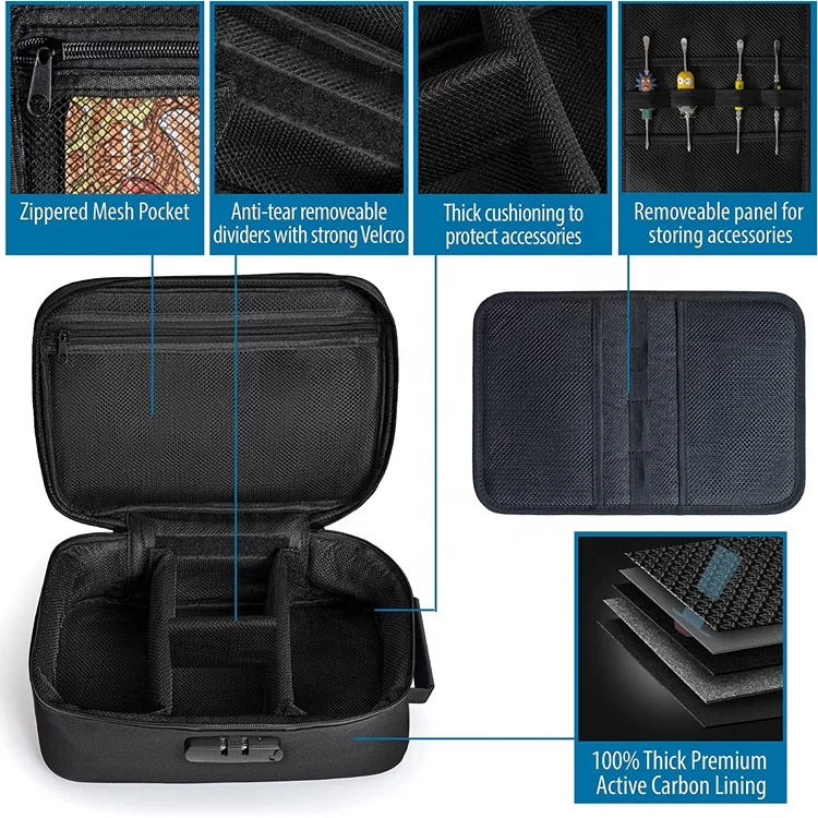 Extra Large luxury YKK Zippers odor cigarette packaging case stash box Organizer with lock smell proof storage bag for travel