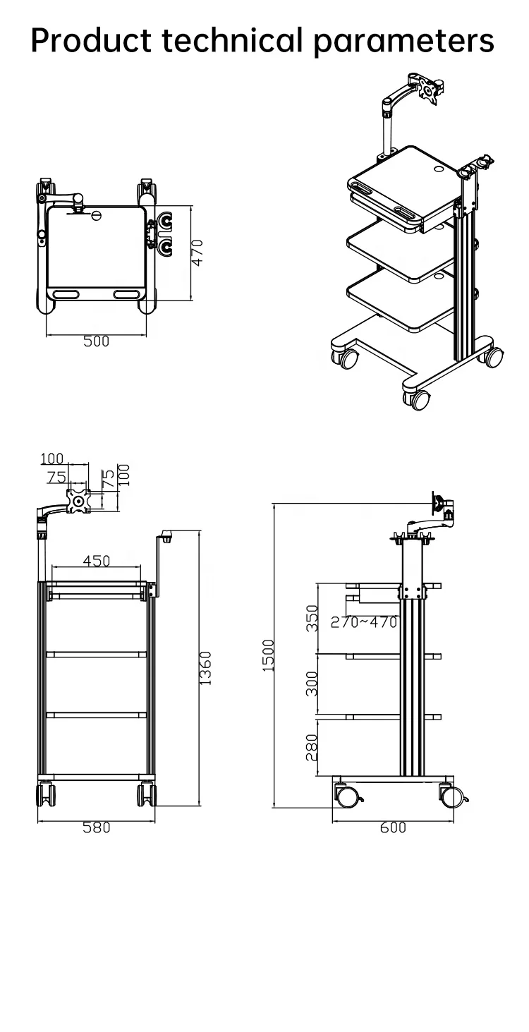 Mobile Laparoscope Tower 4  Layers Medical Endoscope Cart Instrument Trolley For Sale