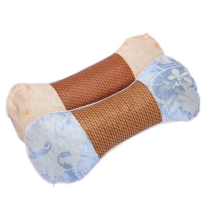 Lemei cool and breathable moxa grass summer household pillow ice silk bone shaped moxibustion neck protection pillow