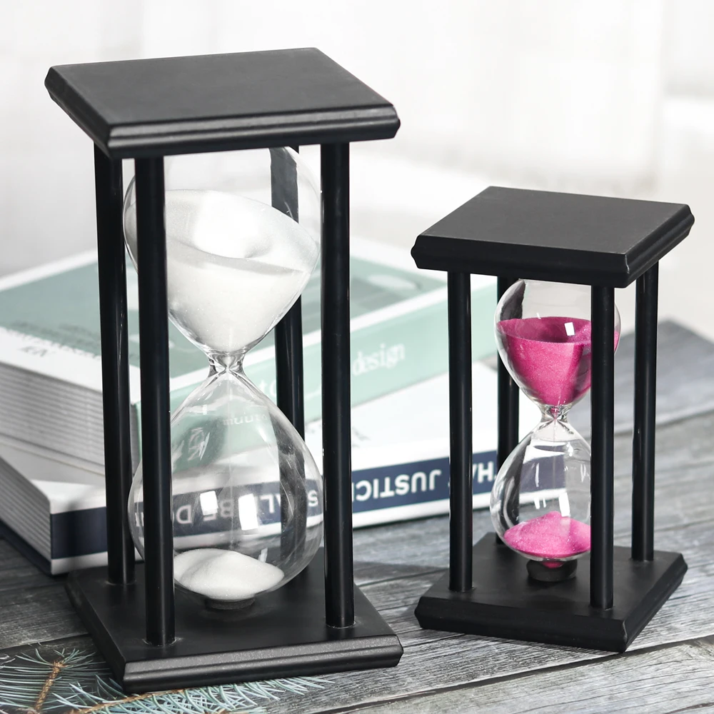 Белые/черные деревянные оправы, стеклянные песочные часы, часы с таймером, песочные часы, 30/60 минут, украшение дома, Подарочные квадратные деревянные песочные часы