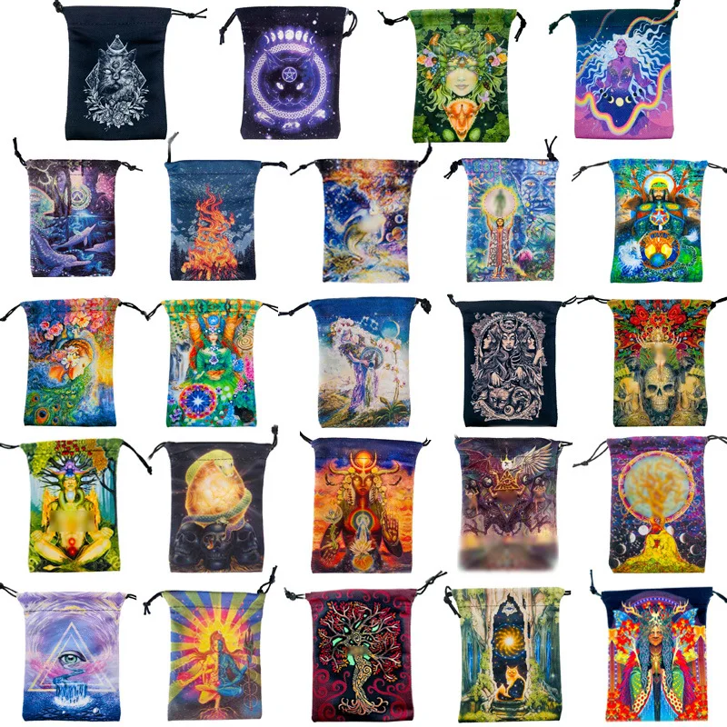 Wholesale 13x18cm Double-sided Printed Tarot Velvet Bag for Home Accessories Drawstring Gift Bags Tarot Oracle Card Storage Bags