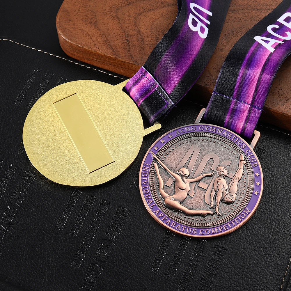 Dance race award sport rythmic embossed 3d custom metal gold gymnastics medals