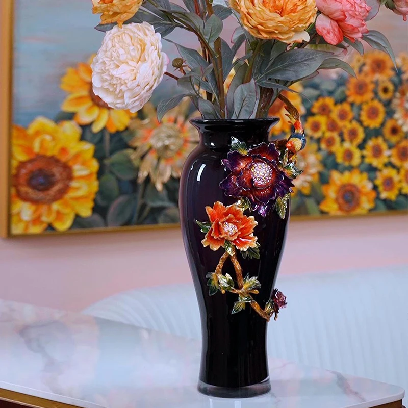 RORO Factory Wholesale flower style enamel violet purple flower colored glass desk tabletop vase for wedding party decoration
