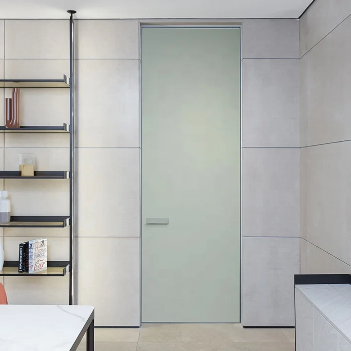 Invisible flush mounted high-end secret room wooden doors internal concealed integrated frameless hinged hidden door