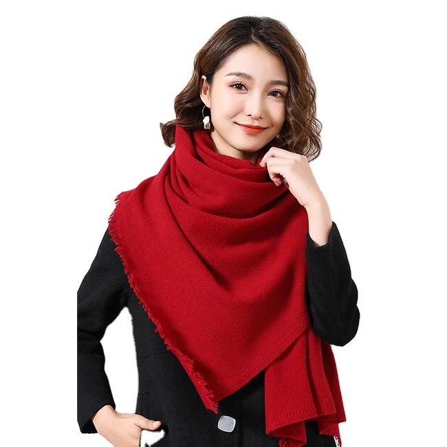 Custom size logo label warm comfortable women cashmere shawl wool plain knitted scarf
