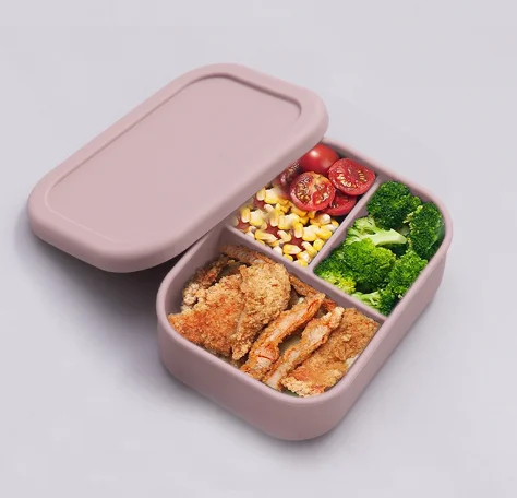 3 Compartment Silicon Bento Leak School Children lunch box kids Silicone Bento Lunchbox Lunch Box With Lid