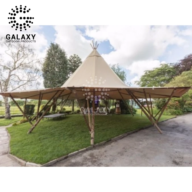 Luxury Camping Tent Wooden Pole Tent Outdoor Wedding Party Camping Safari Tipi Tent for Sale