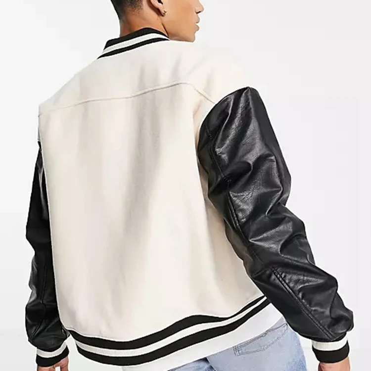OEM supplier winter custom bomber jacket leather sleeve chenille embroidery flight baseball vintage letterman varsity jacket
